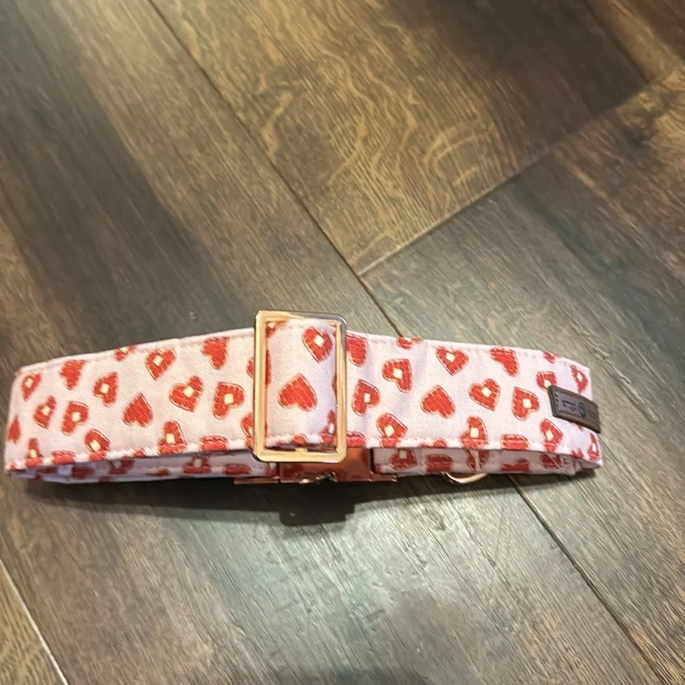Lionet Paws Pink and Red Heart Dog Collar and Bowtie NWT